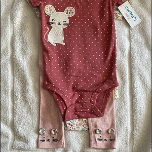 Carter’s Baby 12m 3 piece girls set floral mouse matching outfit NWT